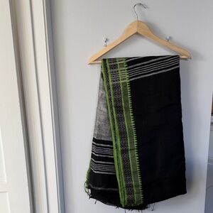 Indian 6yards Saree 100% linen Black and Green